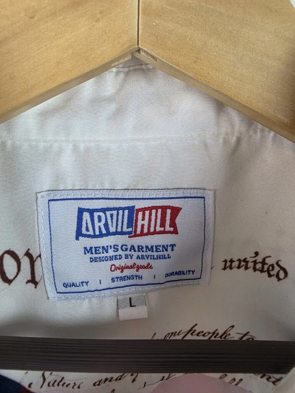Arvil Hill Men's Shirt Size Large Patriotic USA America Flag Button Down Top